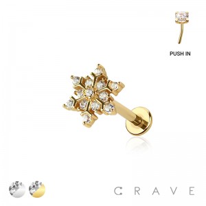 MULTI CZ SNOW FLAKE TOP THREADLESS (PUSH IN) 316L SURGICAL STEEL LABRET SET